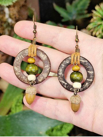 Vintage Coconut Shell Acorn Drop Earrings