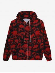 Gothic Bloody Skulls Printed Full Zipper Pockets Drawstring Halloween Hoodie For Men -  
