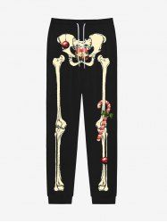 Gothic 3D Skeleton Christmas Ball Bell Candy Print Pocket Drawstring Sweatpants For Men -  