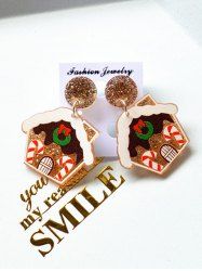 Glitter Sparkling Christmas House Wreath Candy Graphic Drop Earrings -  