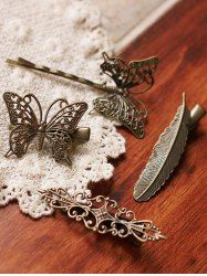 Vintage Bronze Color Feather Butterfly Hair Clips Set -  