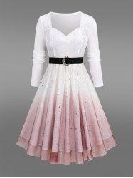 Gothic Glitter Moon Star Sequins Mesh Layered Ombre Buckle Belted Patchwork Velvet A Line Midi Dress -  