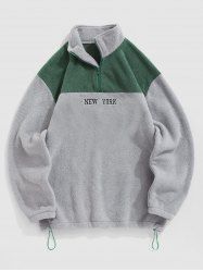 Sweat-shirt à Lettre Brodée à Quart Zip en Blocs de Couleurs pour Homme - Gris XL