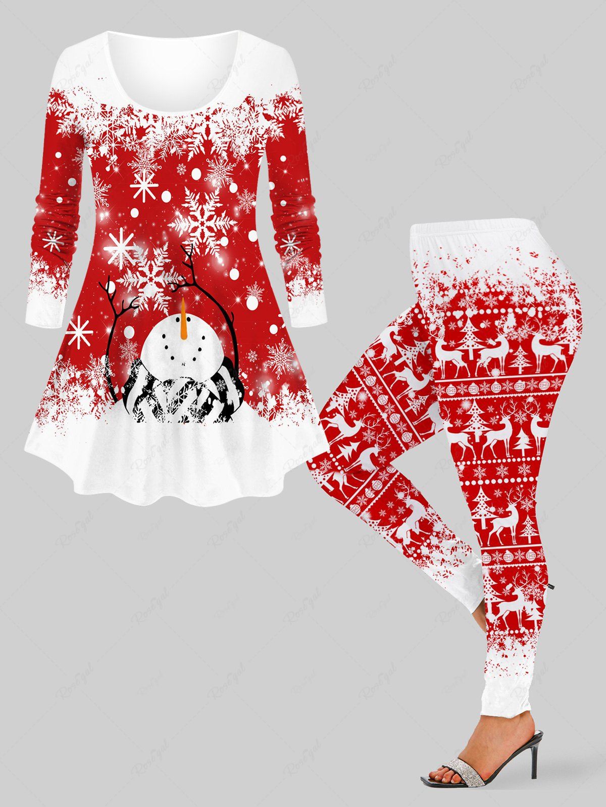 Fancy Plus Size Christmas Snowflake Snowman Tree Branch Elk Print Pajama Set  