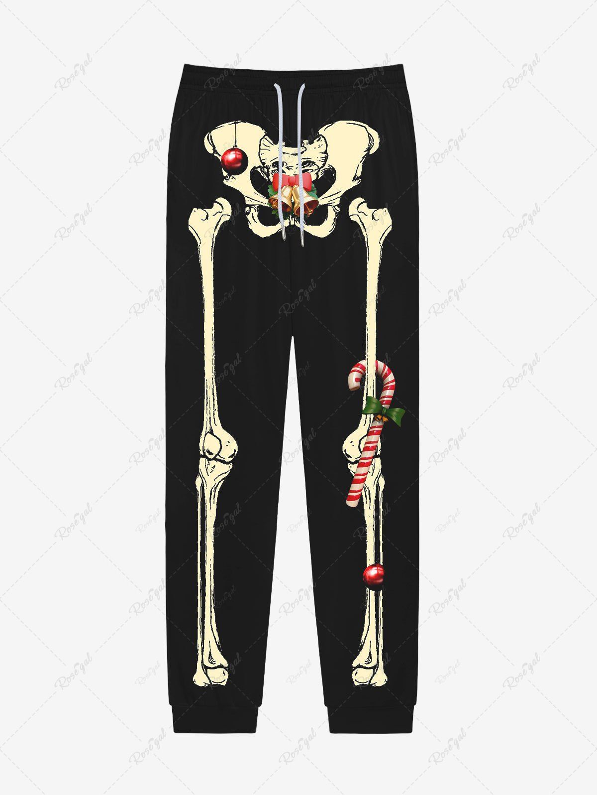 Unique Gothic 3D Skeleton Christmas Ball Bell Candy Print Pocket Drawstring Sweatpants For Men  