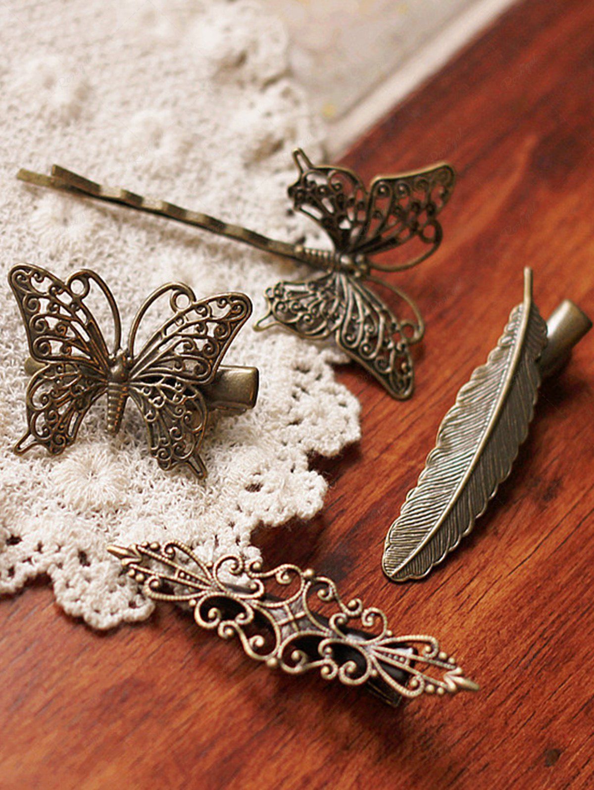 Fashion Vintage Bronze Color Feather Butterfly Hair Clips Set  
