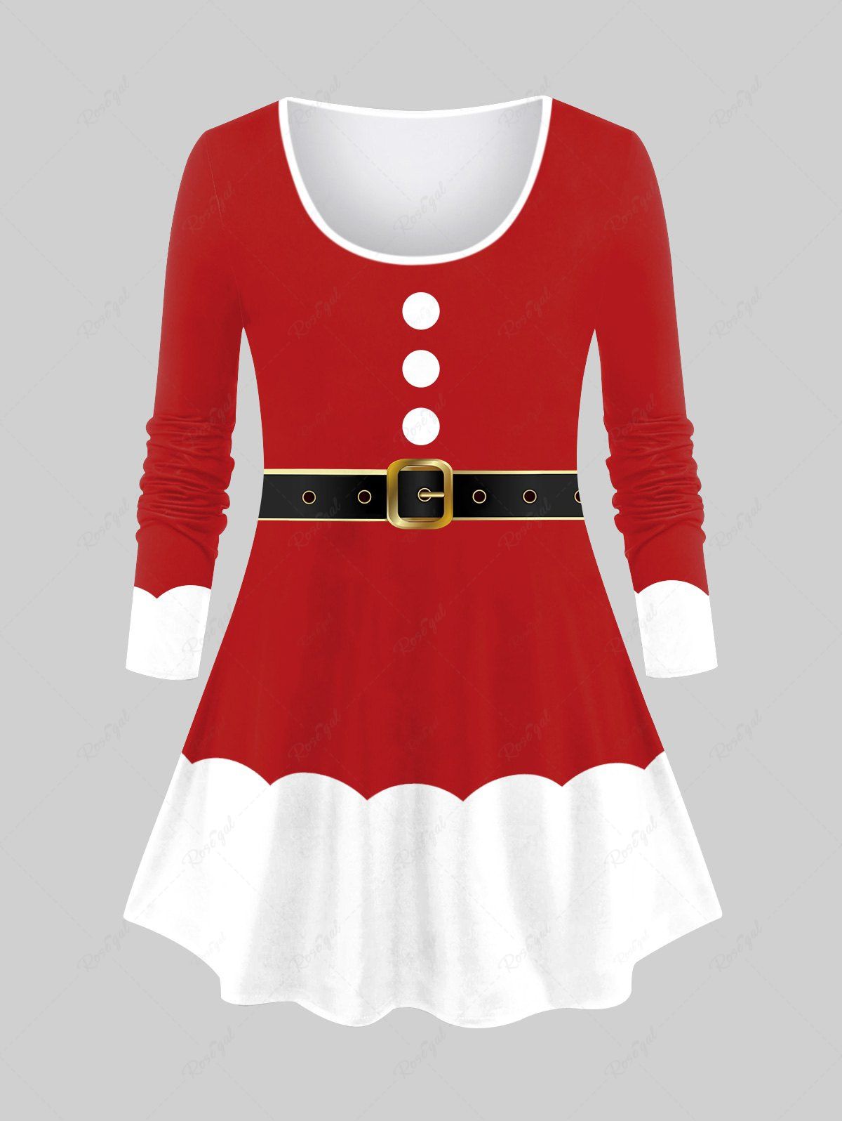 Fashion Plus Size Christmas Santa Claus's Colorblock Buttons Buckle Belt 3D Print T-shirt  