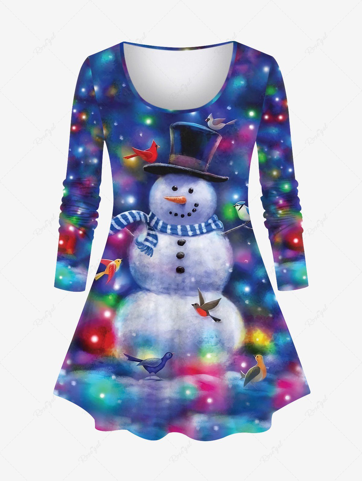 Fashion Plus Size Christmas Ball Light Snowflake Snowman Bird Galaxy Glitter 3D Print T-shirt  