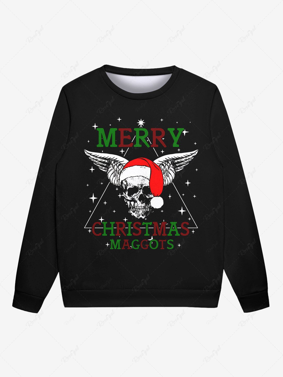 Shops Gothic Christmas Hat Skull Stars Letters Triangle Printed Pullover Long Sleeves Sweatshirt For Men  
