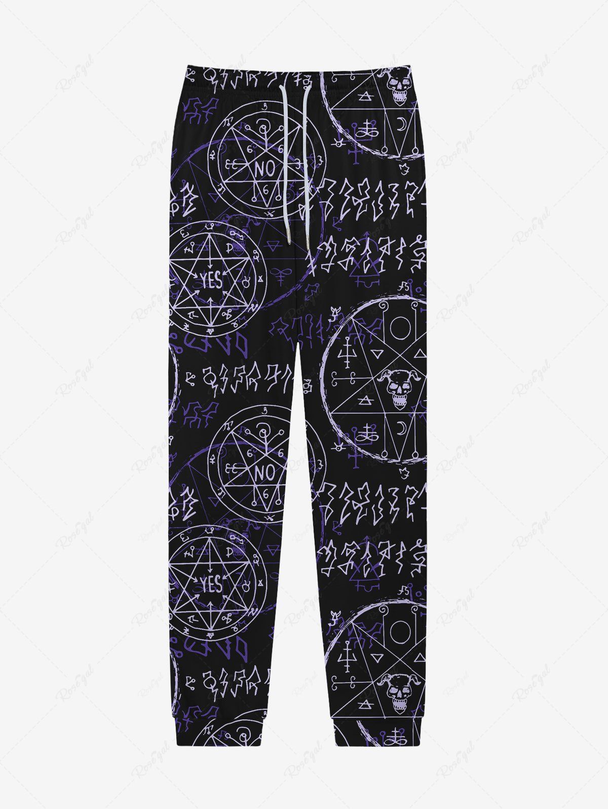Pantalon de Survêtement Imprimé Symbole Géométrique Style Gothique à Cordon de Serrage pour Hommes Noir M