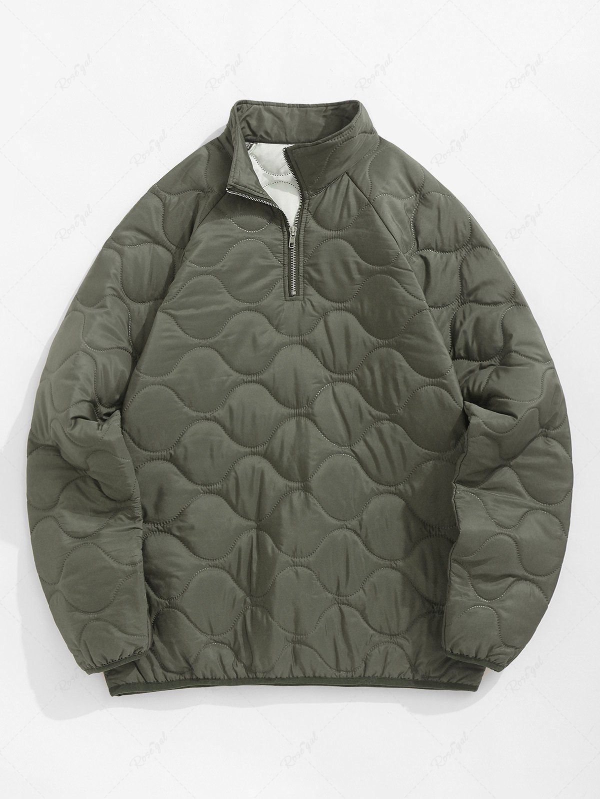 Fancy Men's Casual Daily Solid Color Quarter Zip Mock Neck Long Sleeve Pullover Popover Quilted Padded Jacket  