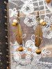 Boucles D'Oreilles Pendantes Asymétriques Motif Plume et Perle Style Vintage - d'or 