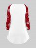 T-shirt de Noël Bonhomme de Neige Flocon de Neige Imprimé en Blocs de Couleurs à Manches Raglan Grande Taille - Blanc M