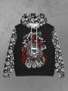 Gothic 3D Rose Flower Leaf Skulls Wizard Sickle Print Pocket Fleece Lining Drawstring Halloween Hoodie For Men -  