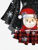 T-shirt Père Noël à Carreaux Flocon de Neige et Cerf Imprimés de Grande Taille à Manches Evasées - Noir L
