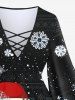 Plus Size Santa Claus Snowflake Elk Plaid Print Lattice Christmas Flare Sleeves Top -  