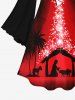 Robe de Noël Ligne A Etoile Arbre Noix de Coco Imprimés de Grande Taille à Manches Evasées - Rouge foncé 3X