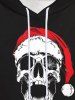 Gothic Christmas Hat Skull Plaid Snowflake Print Pocket Drawstring Fleece Lining Pullover Hoodie For Men -  