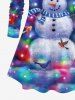 T-shirt 3D Boule Bonhomme de Neige et Oiseaux Imprimés de Noël de Grande Taille à Paillettes - Multi-A XS