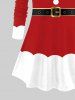 T-shirt 3D Père Noël Imprimé Bouclé en Blocs de Couleurs avec Ceinture Grande Taille - Rouge M