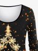 T-shirt Guirlande de Noël 3D Etoile Brillante Imprimée de Grande Taille à Manches Longues - Noir L