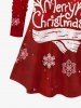 T-shirt Cerf de Noël et Flocon de Neige Imprimés à Manches Longues de Grande Taille - Rouge foncé XS