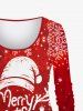 T-shirt Cerf de Noël et Flocon de Neige Imprimés à Manches Longues de Grande Taille - Rouge foncé 1X