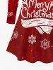 T-shirt Cerf de Noël et Flocon de Neige Imprimés à Manches Longues de Grande Taille - Rouge foncé 2X