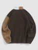 Colorblock Polar Fleece Ethnic Aztec Printed Letter Patched Quarter Zip Sweatshirt -  