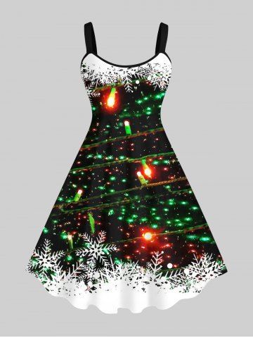 Plus Size Glitter Sparkling Christmas Light Snowflake Print Sleeveless A Line Tank Party Dress - MULTI-A - S