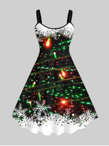 Plus Size Glitter Sparkling Christmas Light Snowflake Print Sleeveless A Line Tank Party Dress - MULTI-A - 4X