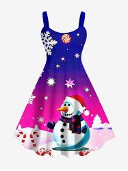Plus Size Christmas Tree Snowman Star Candy Snowflake Colorblock Print Tank Dress -  