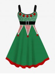 Plus Size Christmas Hat Polka Dot Glitter Sequins Buckle Belt Print A Line Tank Dress -  