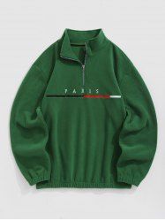Men's PARIS Embroidered Fuzzy Polar Fleece Quarter Zip Stand Collar Pullover Sweatshirt -  