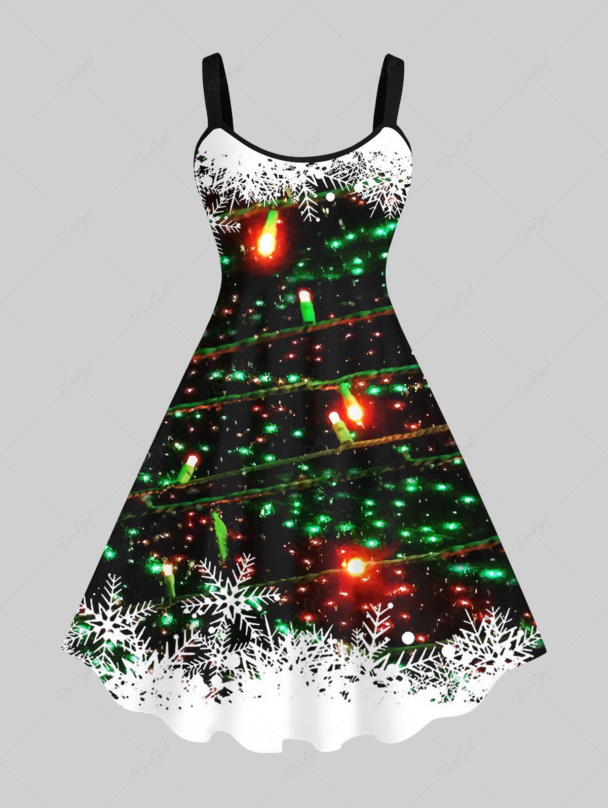 Chic Plus Size Glitter Sparkling Christmas Light Snowflake Print Sleeveless A Line Tank Party Dress  