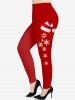 Christmas Tree Hat Snowflake Star Bowknot Printed T-shirt and Leggings Plus Size Matching Set -  