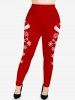Christmas Tree Hat Snowflake Star Bowknot Printed T-shirt and Leggings Plus Size Matching Set -  