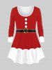 Legging de Noël 3D Père Noël Imprimé Bouclé en Blocs de Couleurs avec Ceinture Grande Taille - Rouge 