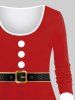 Legging de Noël 3D Père Noël Imprimé Bouclé en Blocs de Couleurs avec Ceinture Grande Taille - Rouge 