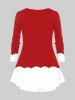Legging de Noël 3D Père Noël Imprimé Bouclé en Blocs de Couleurs avec Ceinture Grande Taille - Rouge 