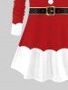 Legging de Noël 3D Père Noël Imprimé Bouclé en Blocs de Couleurs avec Ceinture Grande Taille - Rouge 