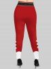 Legging de Noël 3D Père Noël Imprimé Bouclé en Blocs de Couleurs avec Ceinture Grande Taille - Rouge 