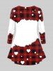 Ensemble de Pyjama Tressé 3D Flocon de Neige à Carreaux Imprimé en Blocs de Couleurs Grande Taille - Rouge foncé 4X
