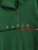 Men's PARIS Embroidered Fuzzy Polar Fleece Quarter Zip Stand Collar Pullover Sweatshirt -  