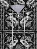 Gothic Skulls Cross Windmill Print Full Zipper Pockets Drawstring Halloween Pullover Hoodie For Men -  