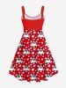Plus Size Christmas Santa Claus Heart Snowflake Bowknot Belt 3D Print Tank Dress -  