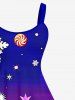 Plus Size Christmas Tree Snowman Star Candy Snowflake Colorblock Print Tank Dress -  