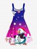 Plus Size Christmas Tree Snowman Star Candy Snowflake Colorblock Print Tank Dress -  
