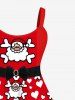 Robe à Bretelle 3D Père Noël et Flocon de Neige Imprimés de Grande Taille avec Nœud Papillon - Rouge 6X