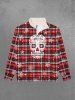Sweat-shirt D'Halloween Gothique Zippé Flocon de Neige à Carreaux Imprimé à Col Debout en Fourrure pour Homme - Rouge XL